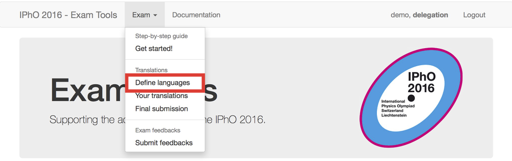 Language settings menu
